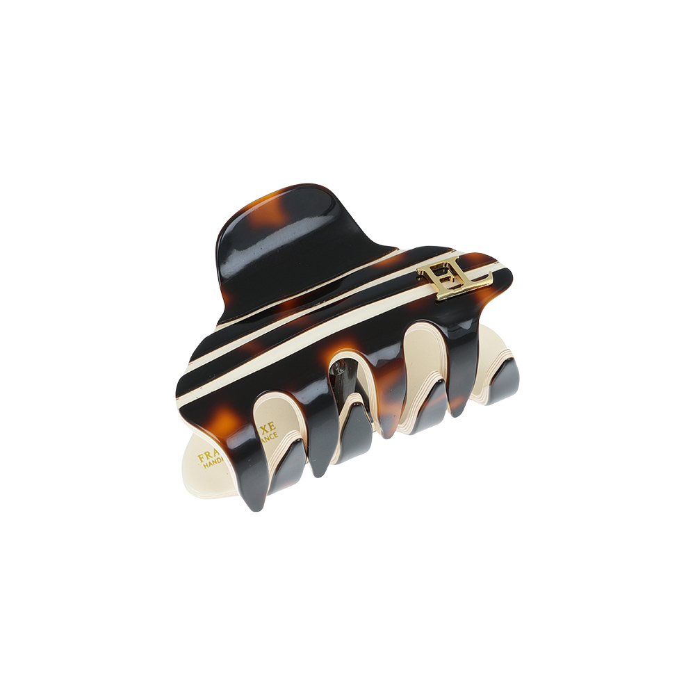 FRANCE LUXE   經典醋酸纖維條紋小抓夾〈琥珀 / 象牙白〉