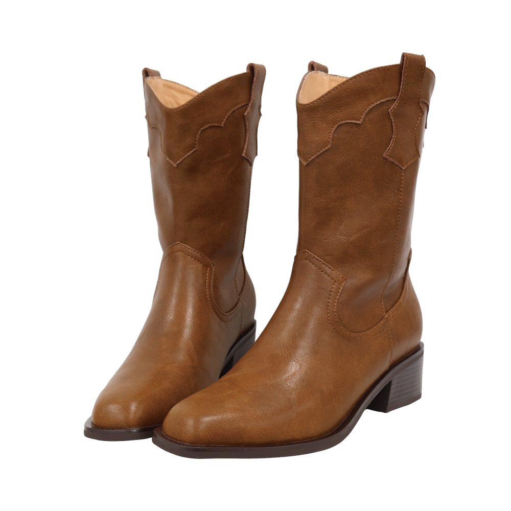 現貨 灰綠38  棕39 40 復古牛仔西部短靴 -2色