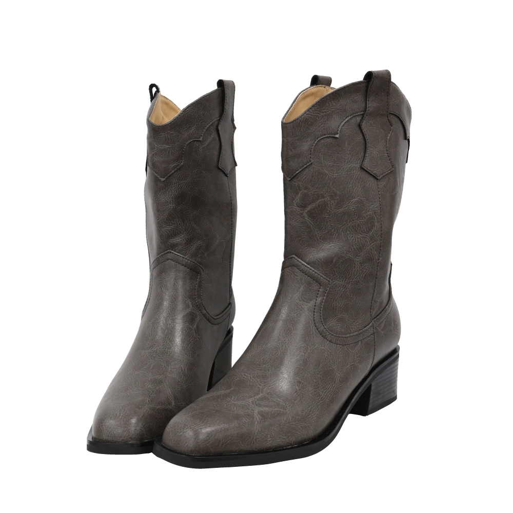 現貨 灰綠38  棕39 40 復古牛仔西部短靴 -2色