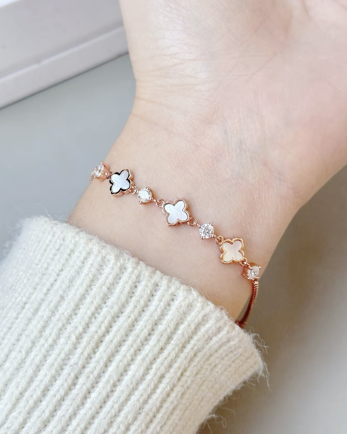 KADER 卡蒂羅 四葉草 幸運手鍊 銀色 925銀 鑲銀 水鑽