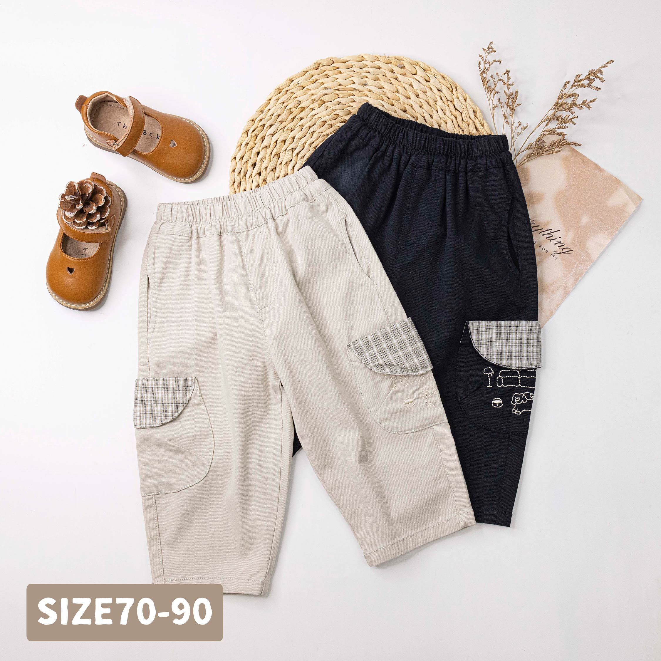 【H55958】童趣狗狗刺繡休閒褲＊二色