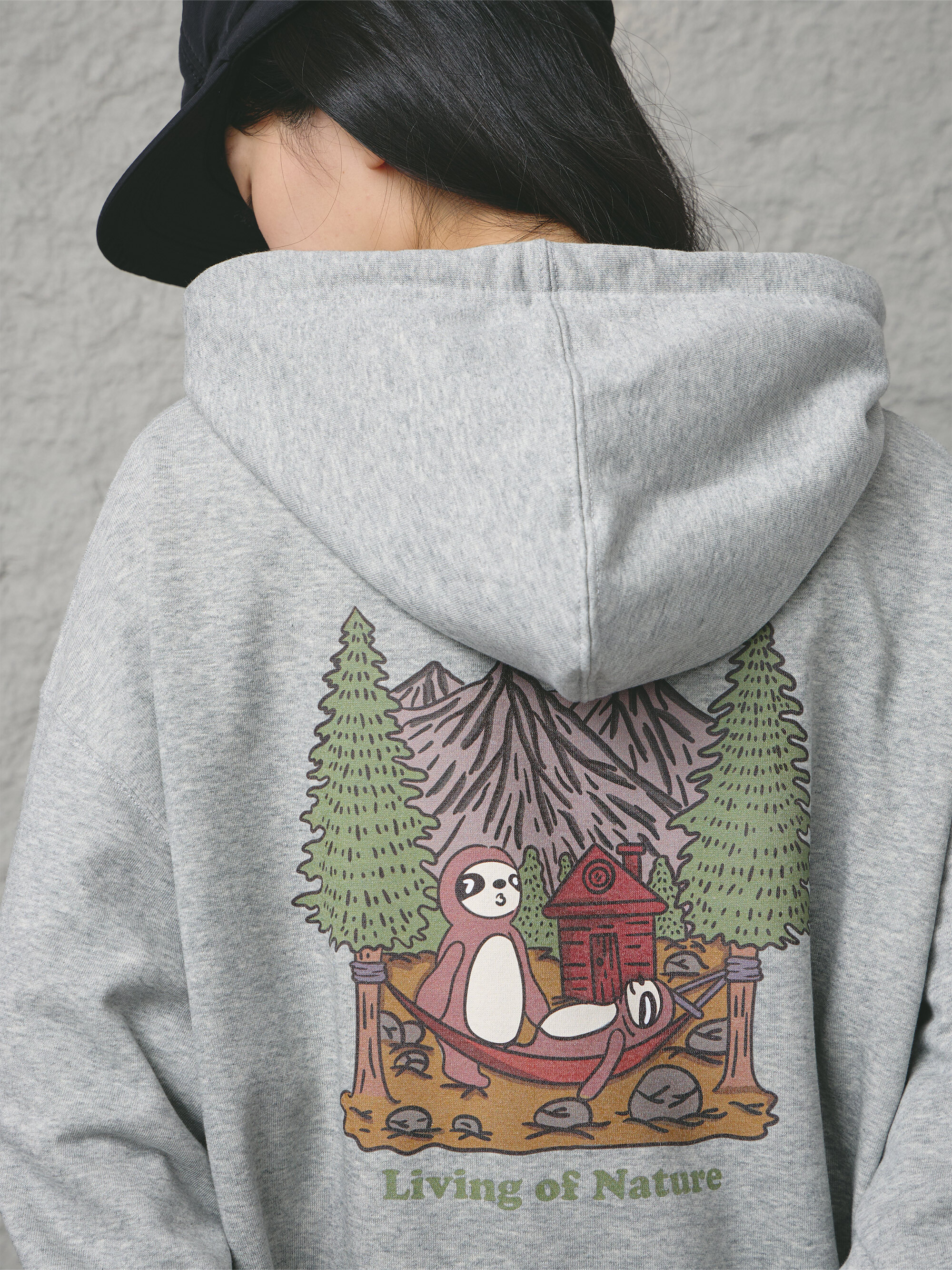 山林慵懶日記印花連帽上衣