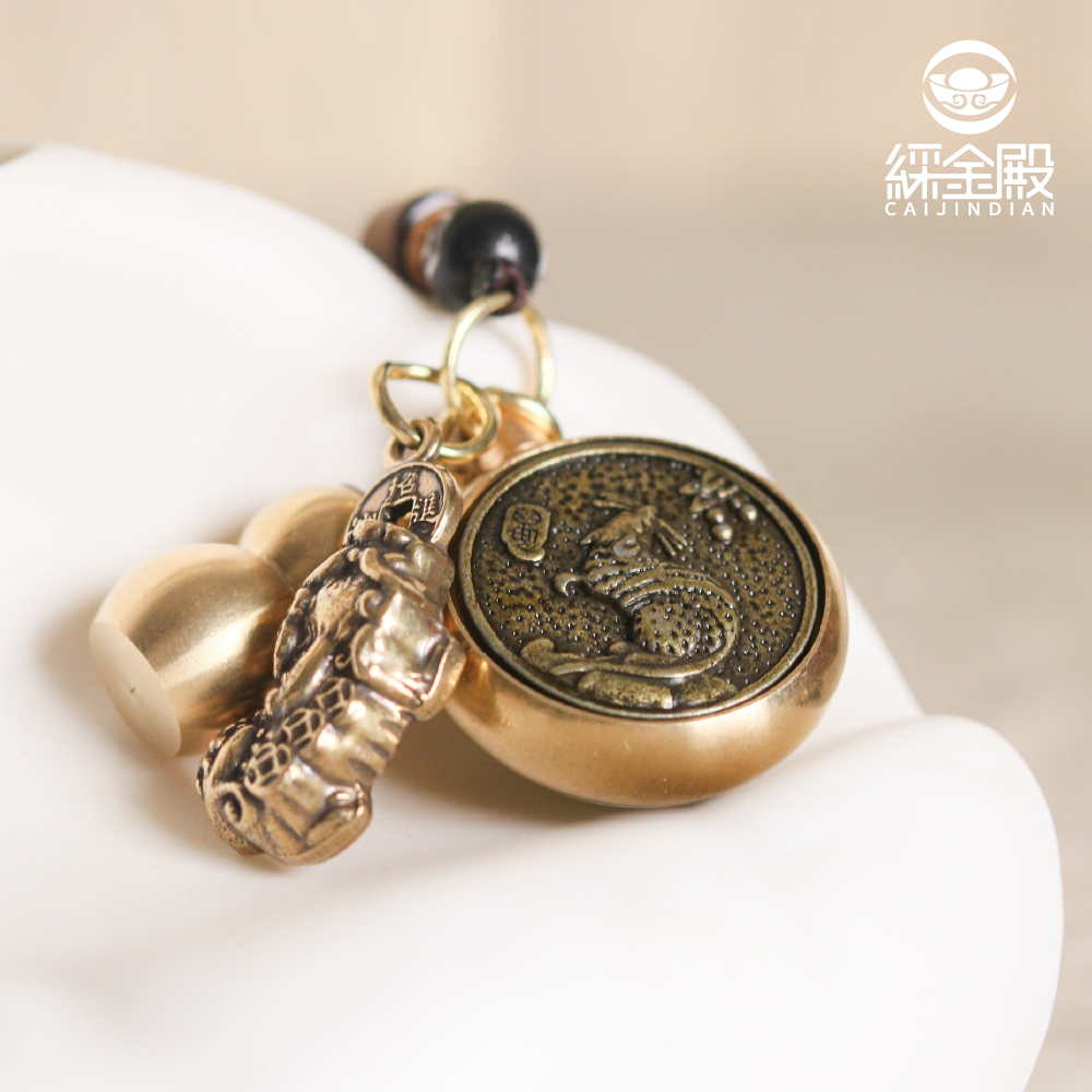 生肖鼠-夜光琉璃十二生肖本命佛黃銅吊飾｜千手千眼觀世音菩薩｜掛件｜護身｜生肖｜轉運【綵金殿】