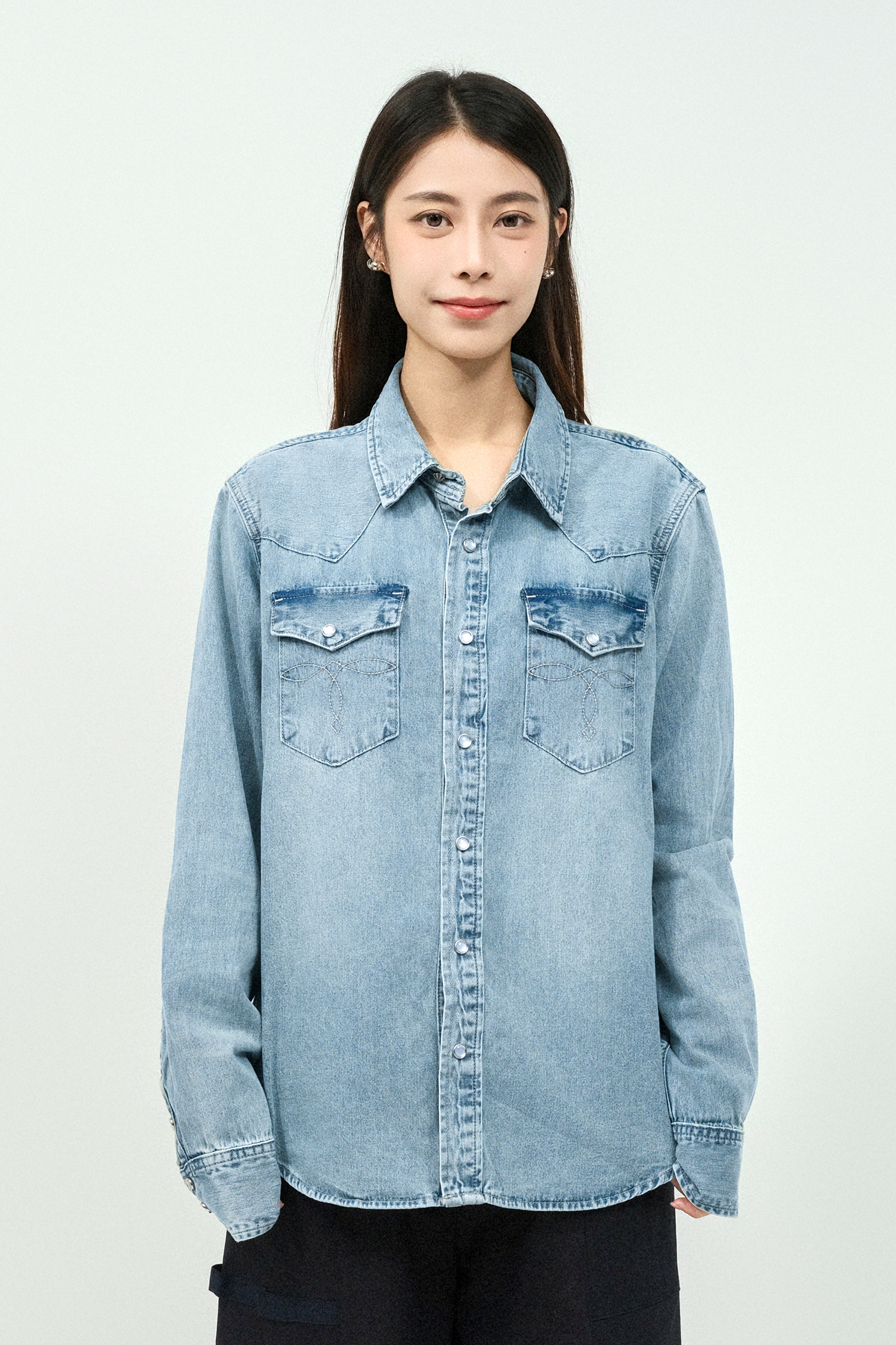 車花空胸袋牛仔恤衫 (現貨款式）