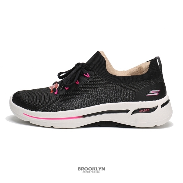SKECHERS 休閒鞋 GO WALK ARCH FIT 黑 桃紅 襪套 健走鞋 女 124863BKHP