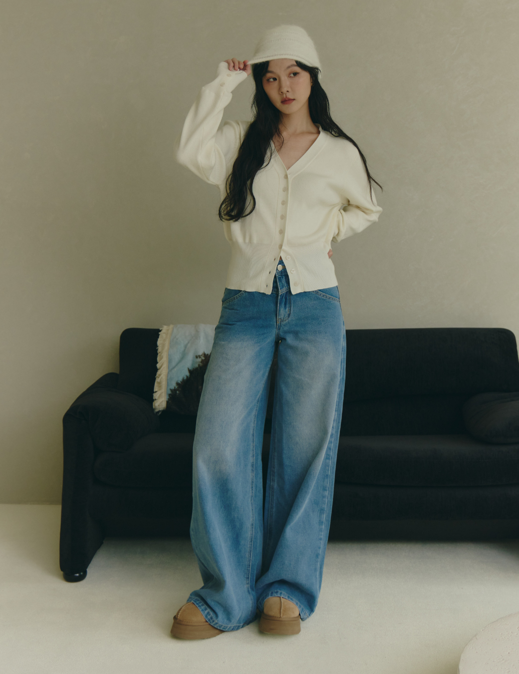 斜接口袋牛仔寬褲（4尺寸）