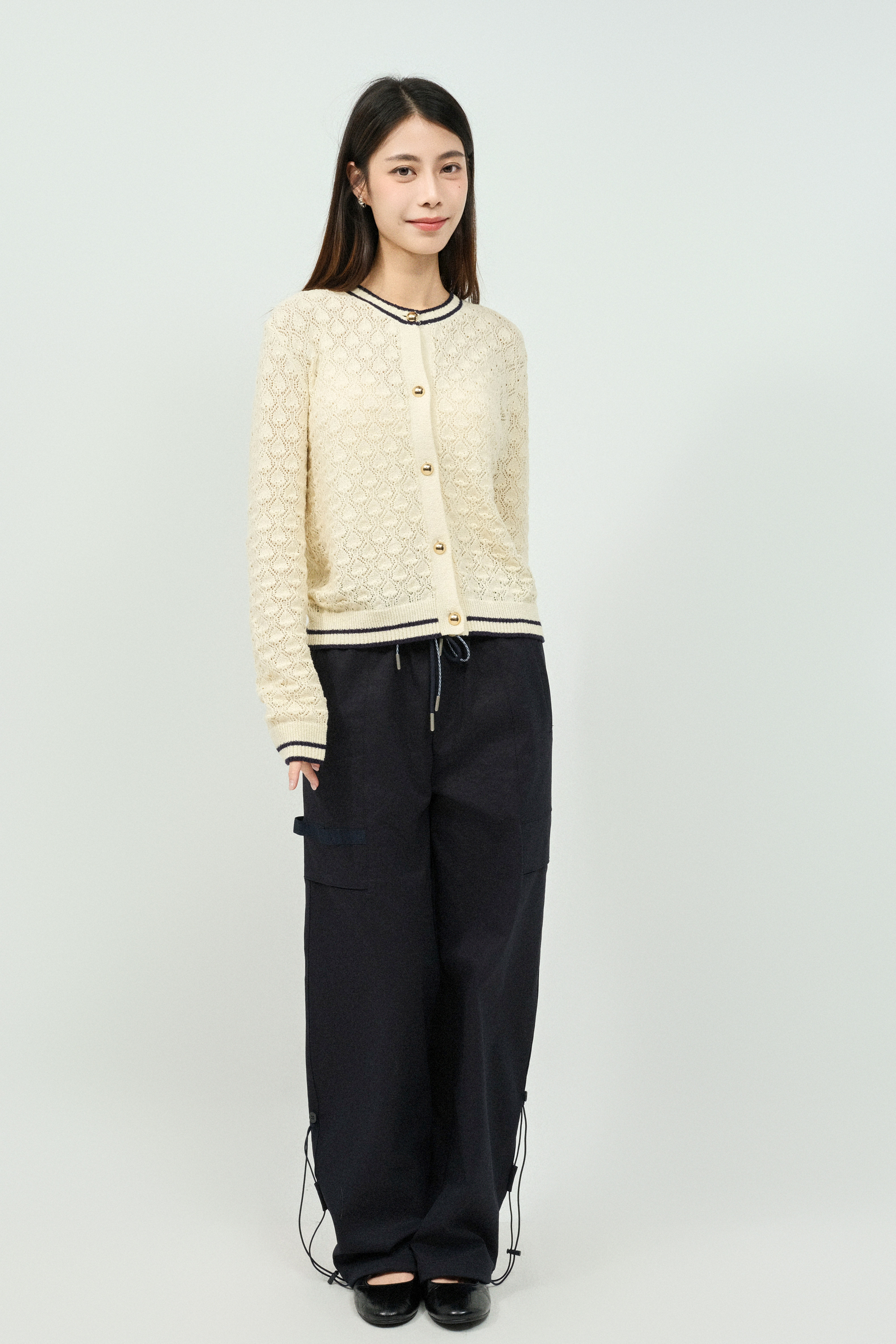 撞色邊通花紋針織cardigan（現貨款式）