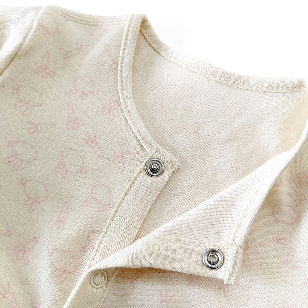 有機棉嬰兒柔適長袖包腳連身衣-粉紅兔 | 藍天畫布有機棉