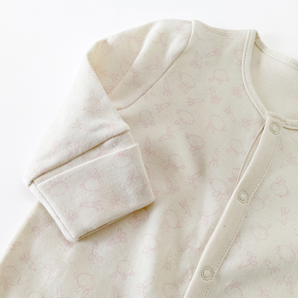 有機棉嬰兒柔適長袖包腳連身衣-粉紅兔 | 藍天畫布有機棉