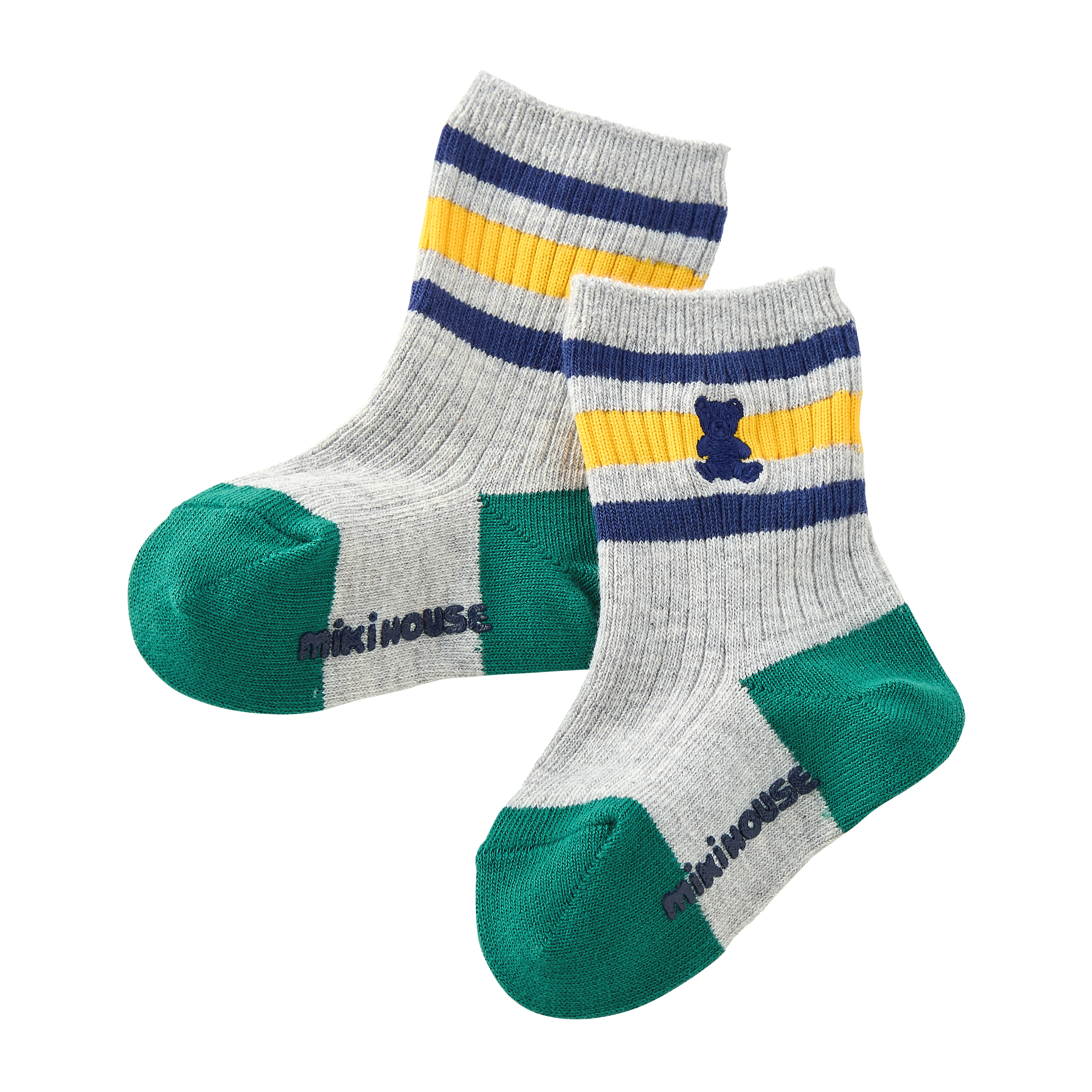 MIKI HOUSE 熊熊剪影羅紋針織襪-灰