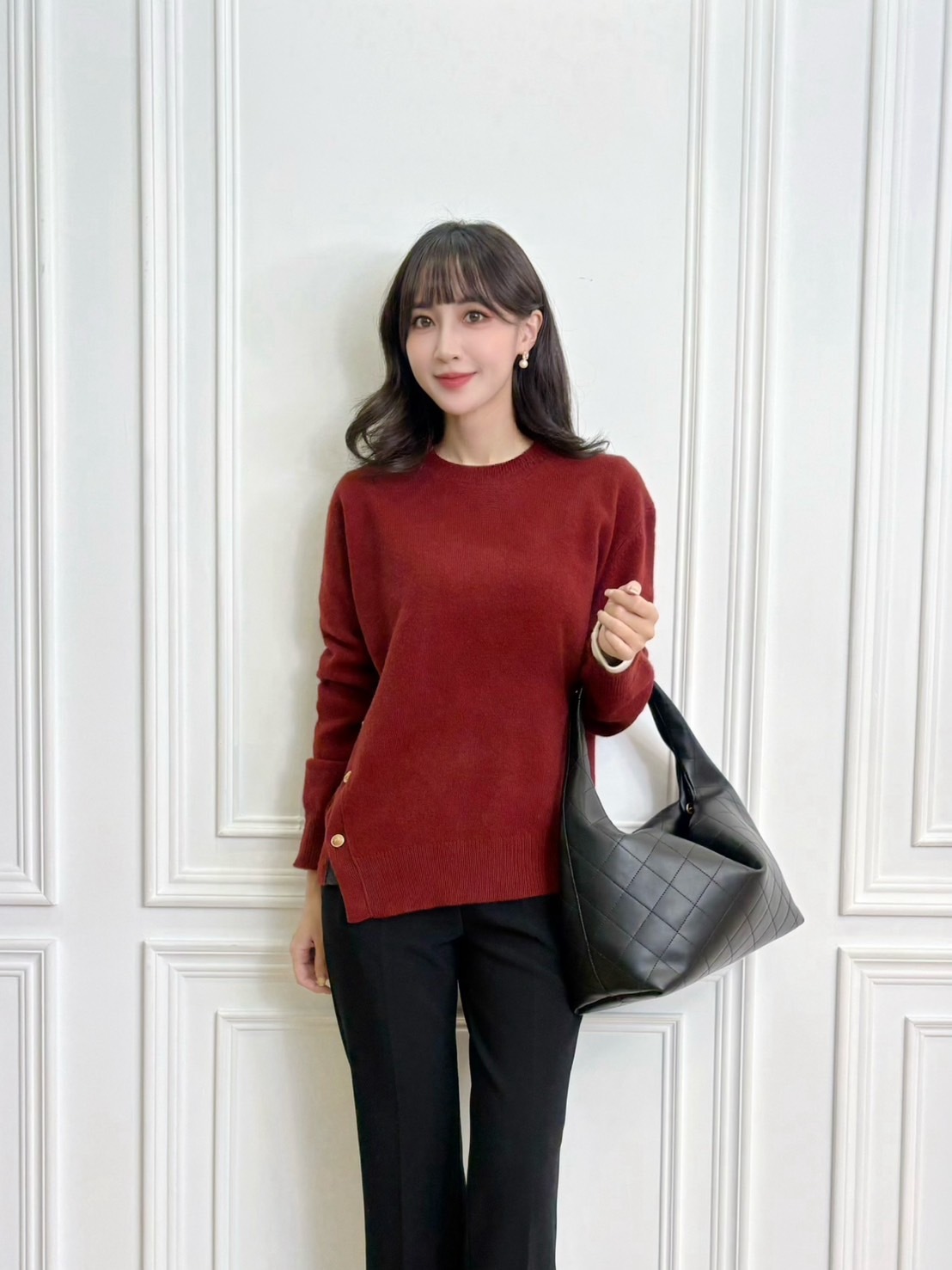 側擺金釦羊毛上衣