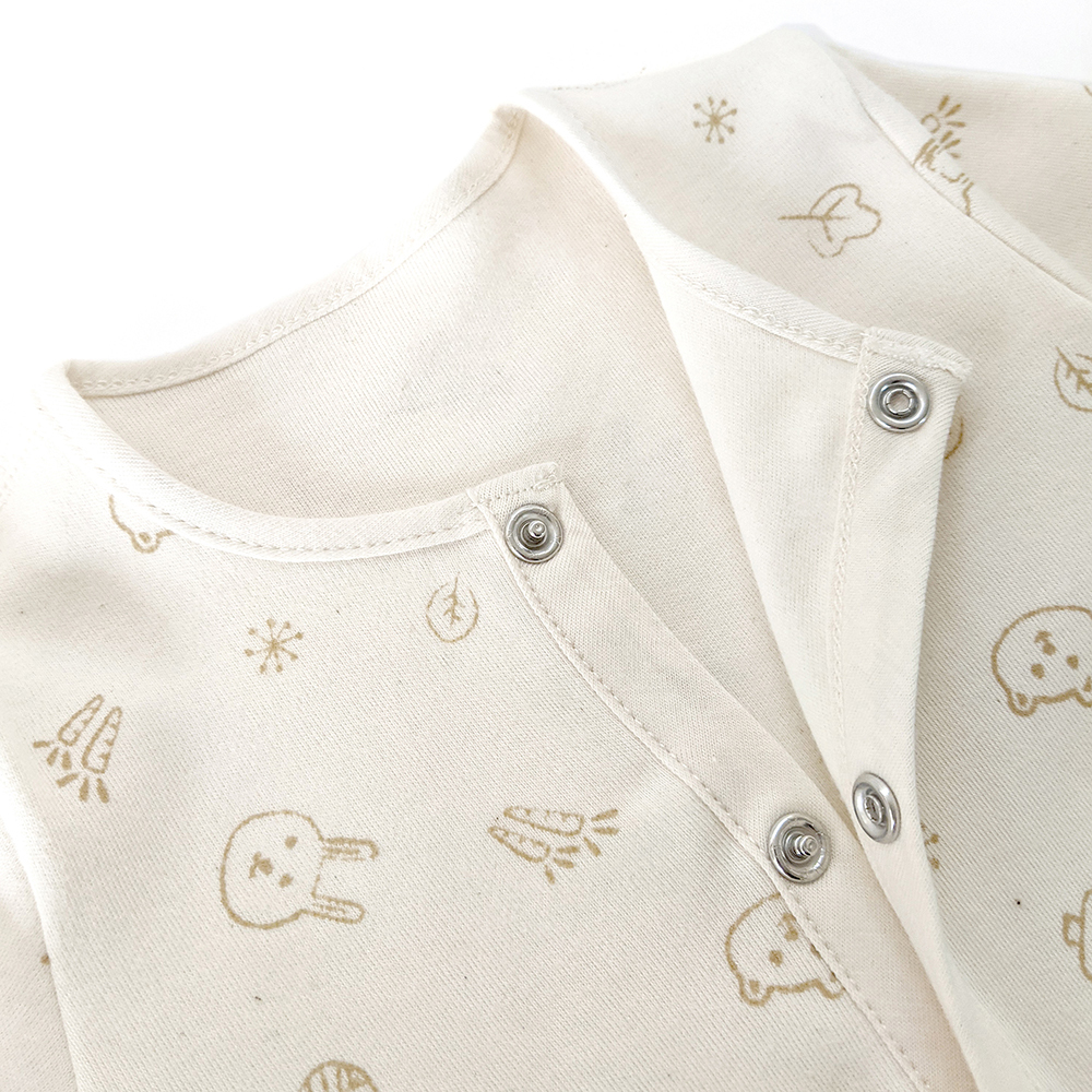 有機棉嬰兒柔適長袖包腳連身衣-熊兔 | 藍天畫布有機棉