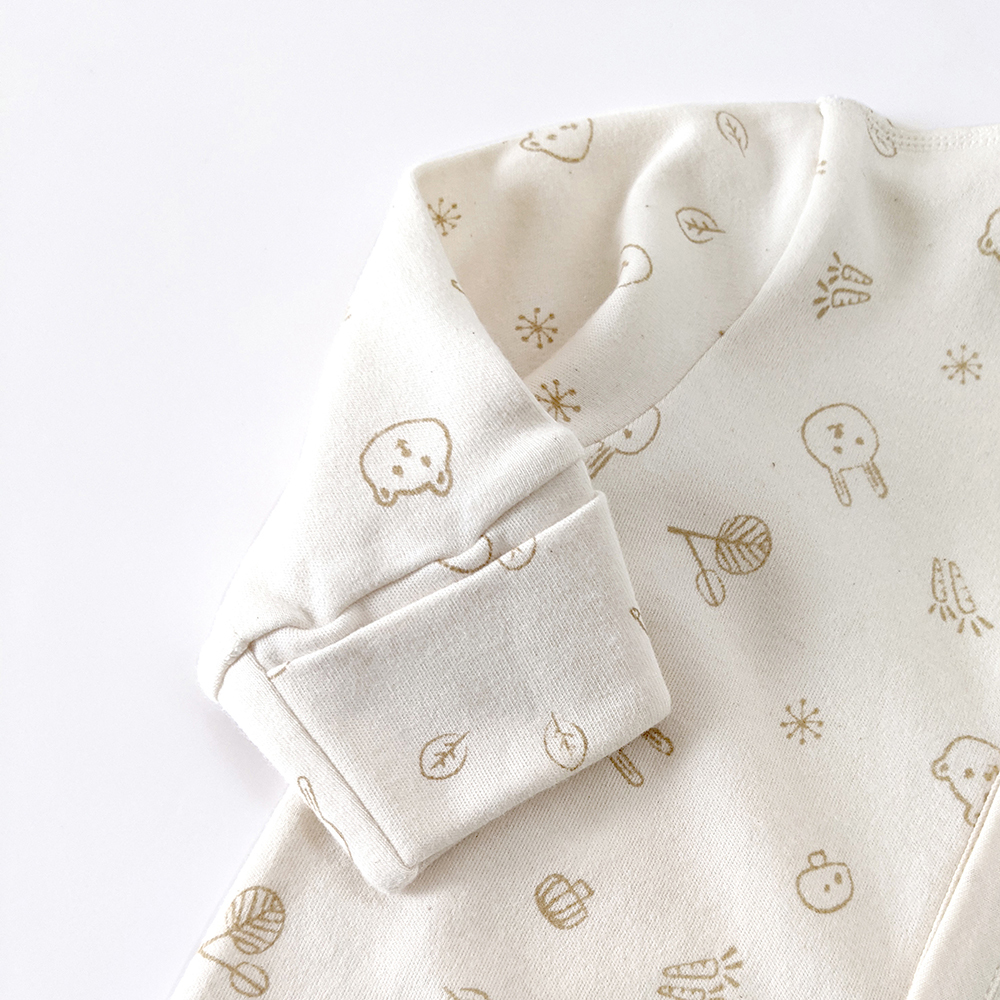 有機棉嬰兒柔適長袖包腳連身衣-熊兔 | 藍天畫布有機棉