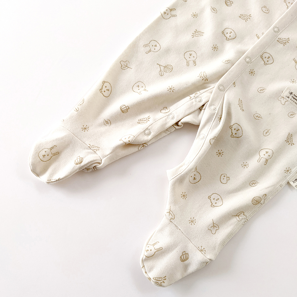 有機棉嬰兒柔適長袖包腳連身衣-熊兔 | 藍天畫布有機棉