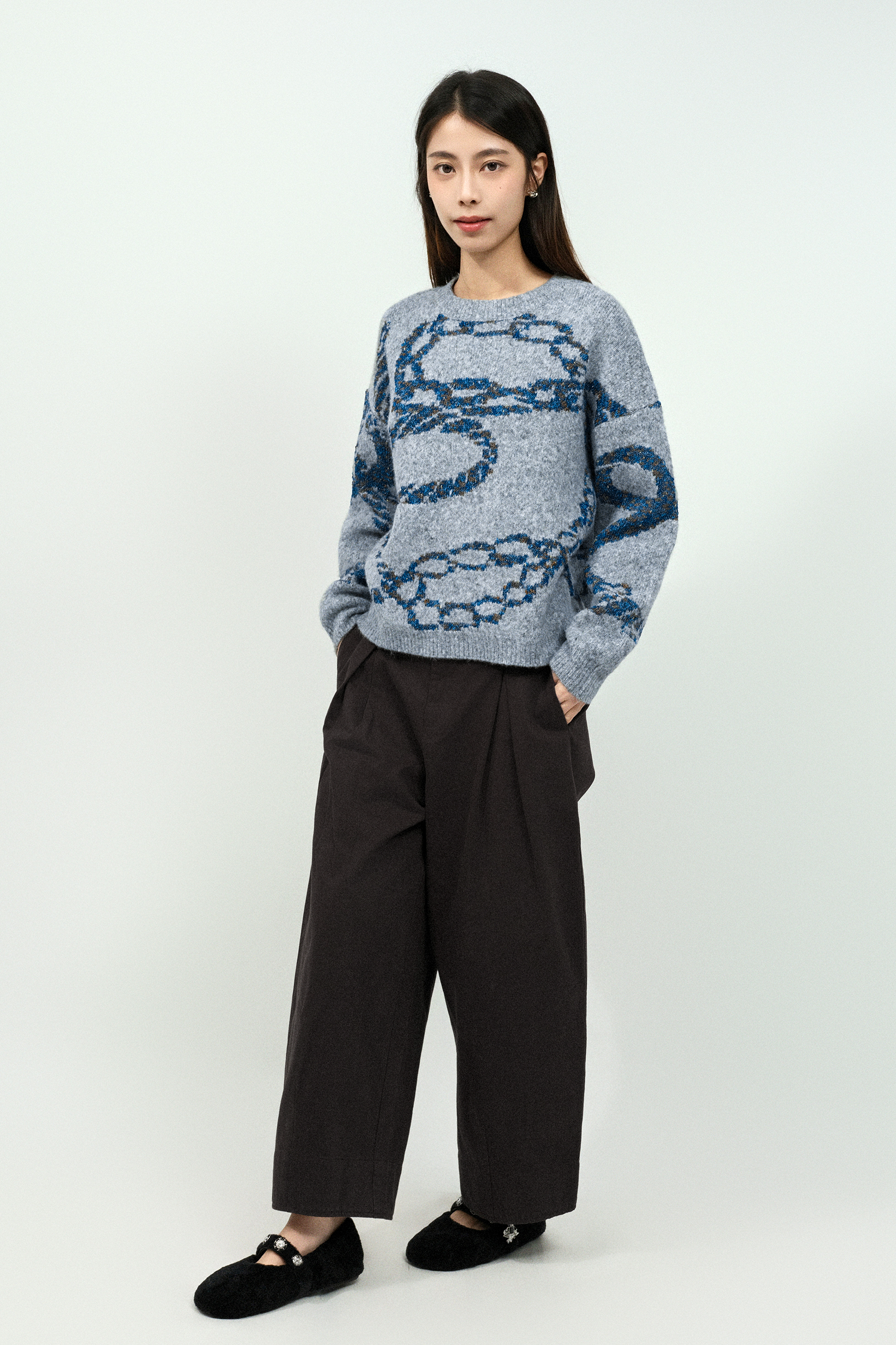 工字褶斜布闊褲 (現貨款式）