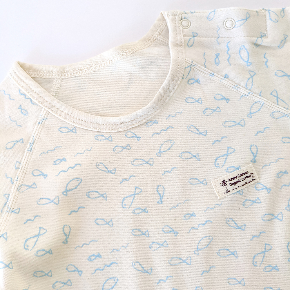 有機棉幼兒柔適長袖連身衣-淺藍魚 | 藍天畫布有機棉