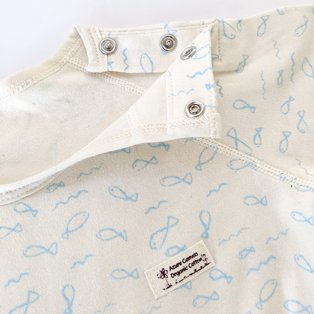 有機棉幼兒柔適長袖連身衣-淺藍魚 | 藍天畫布有機棉