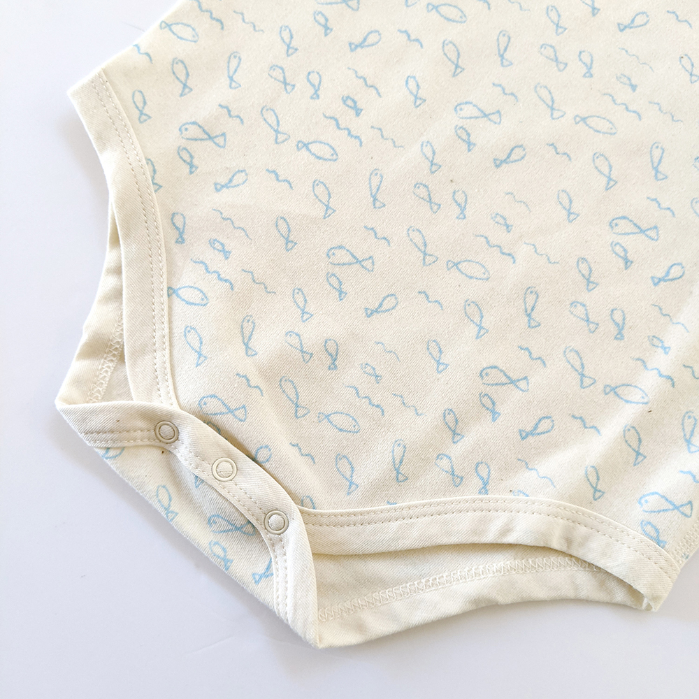 有機棉幼兒柔適長袖連身衣-淺藍魚 | 藍天畫布有機棉