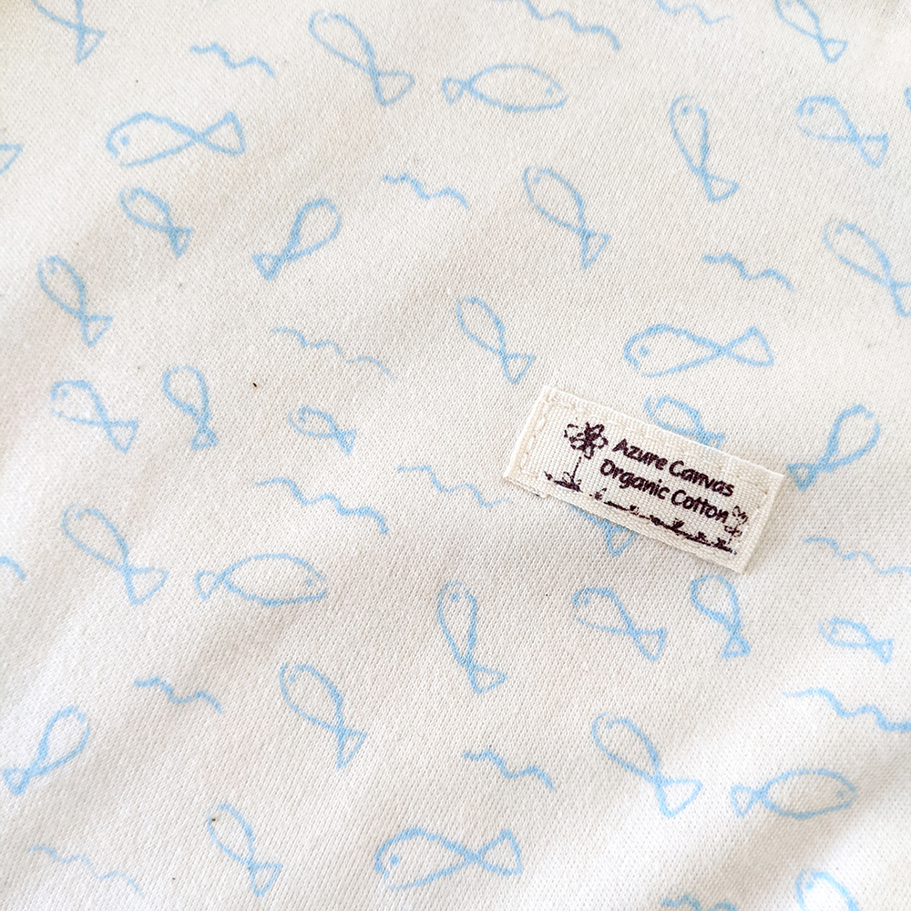 有機棉幼兒柔適長袖連身衣-淺藍魚 | 藍天畫布有機棉