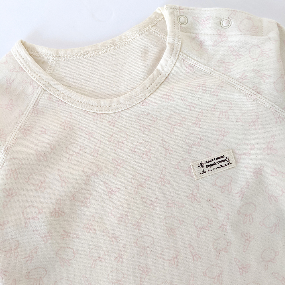 有機棉幼兒柔適長袖連身衣-粉紅兔