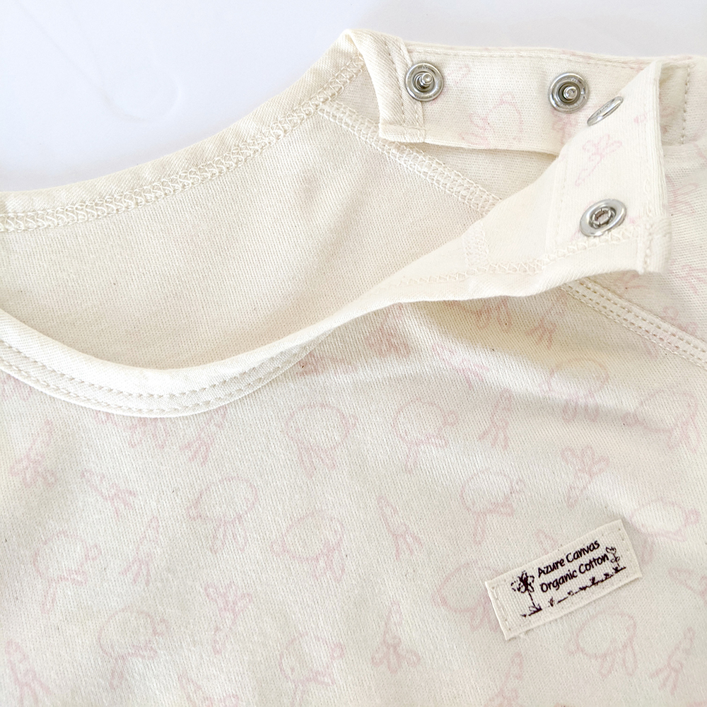 有機棉幼兒柔適長袖連身衣-粉紅兔