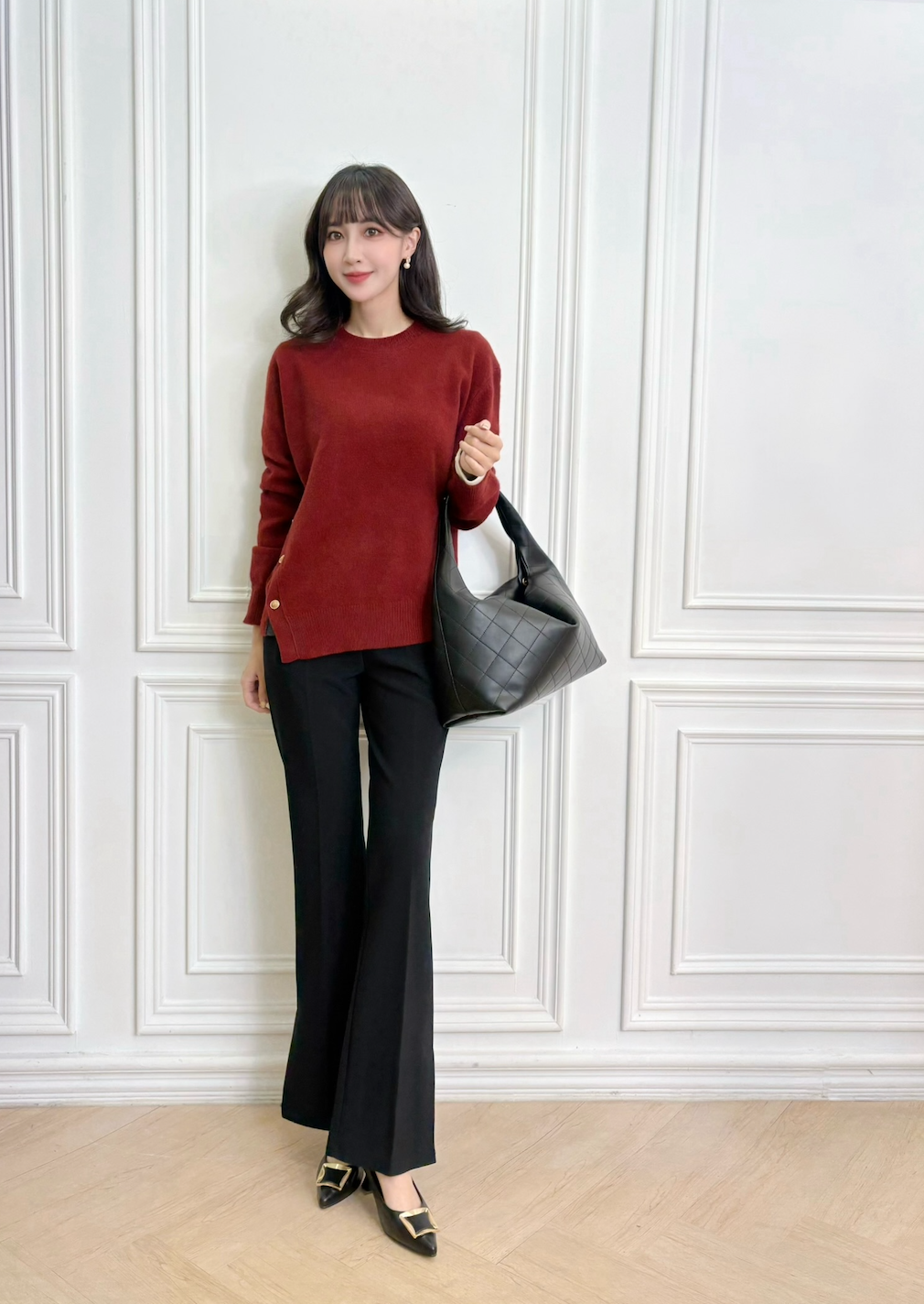 側擺金釦羊毛上衣