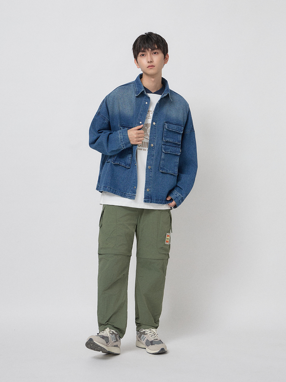 多口袋寬版重磅牛仔外套