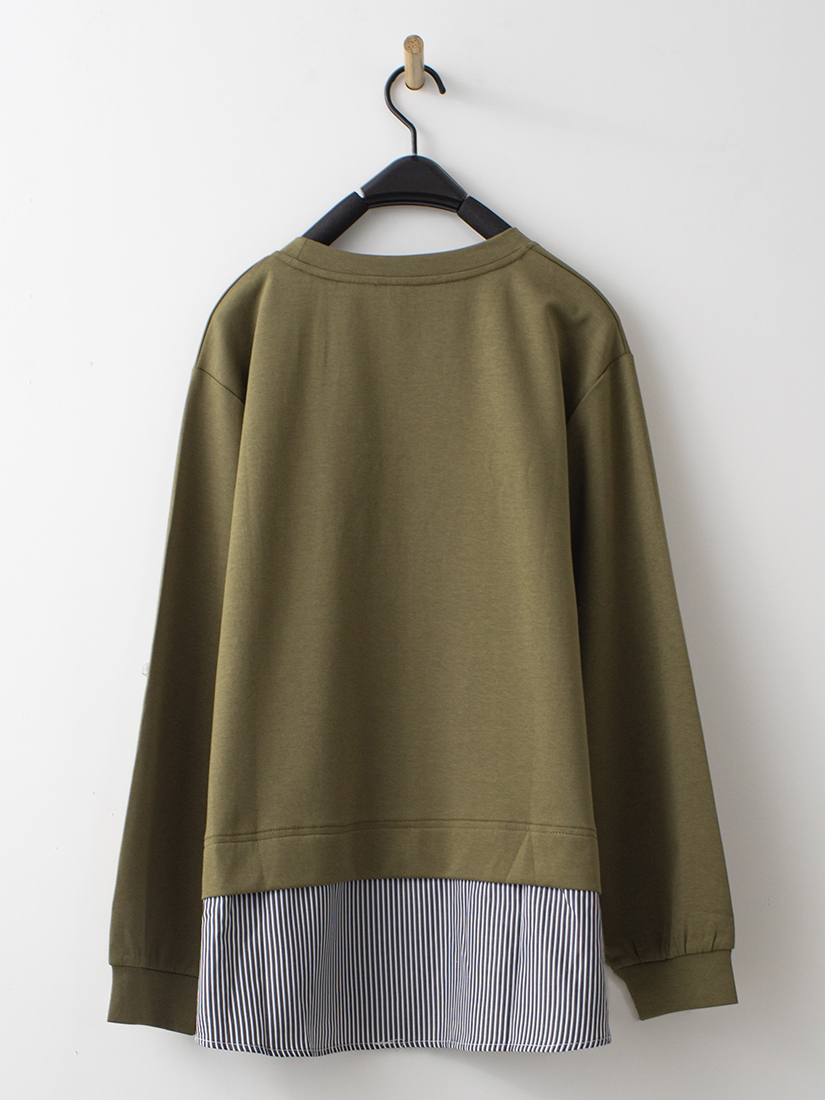 燙鑽貓咪條紋剪接毛圈上衣