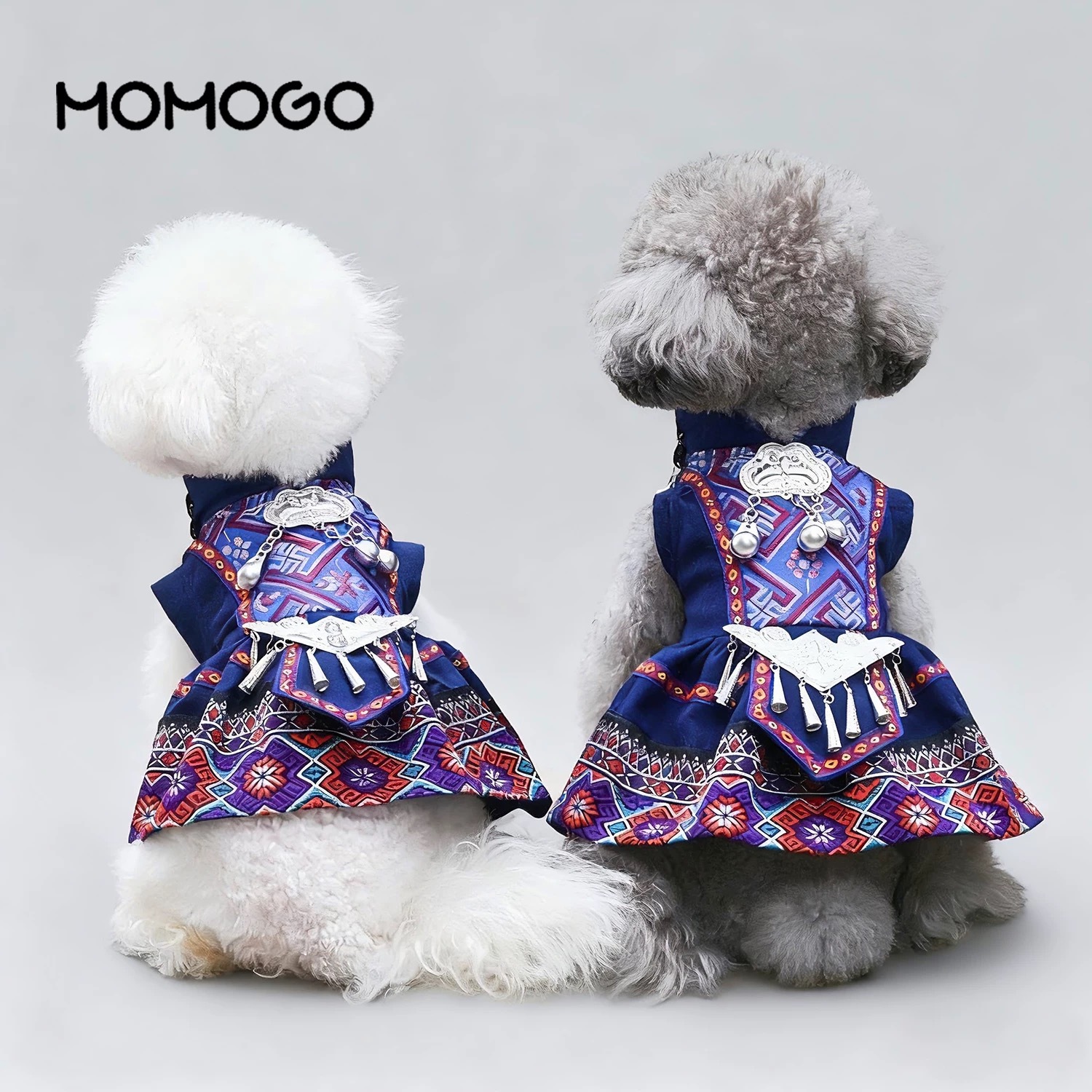 宠物苗族背心裙 狗狗猫咪连身裙 铃铛声