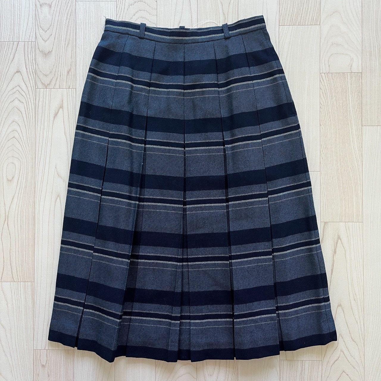 Leilian藍色條紋古著羊毛半裙