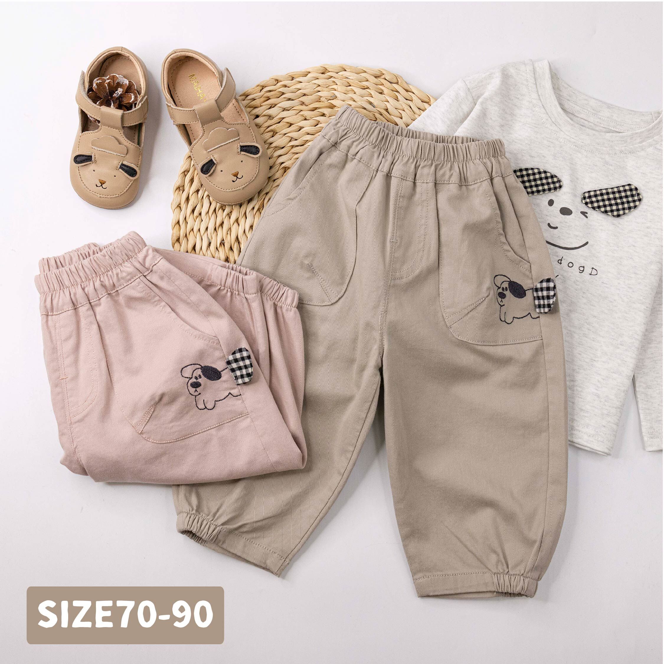 【H55959】逗趣狗狗格紋尾巴休閒褲＊二色