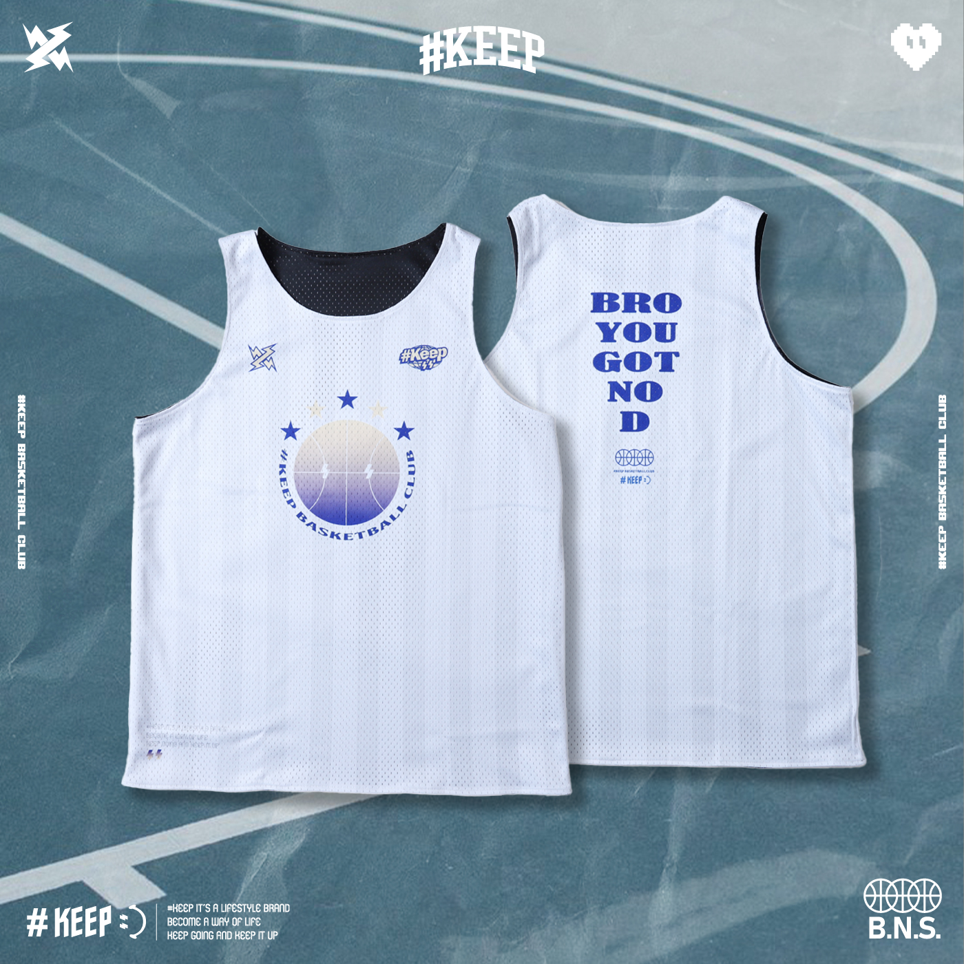 #KEEP IN YOUR FACE 黑白 籃球 漸層 閃電 透氣 運動 正面衝突 雙面 球衣【KS336】