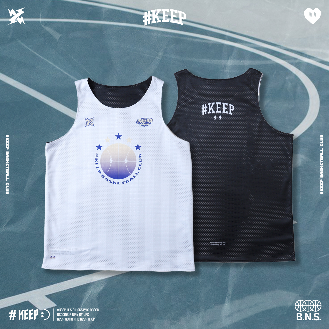 #KEEP IN YOUR FACE 黑白 籃球 漸層 閃電 透氣 運動 正面衝突 雙面 球衣【KS336】