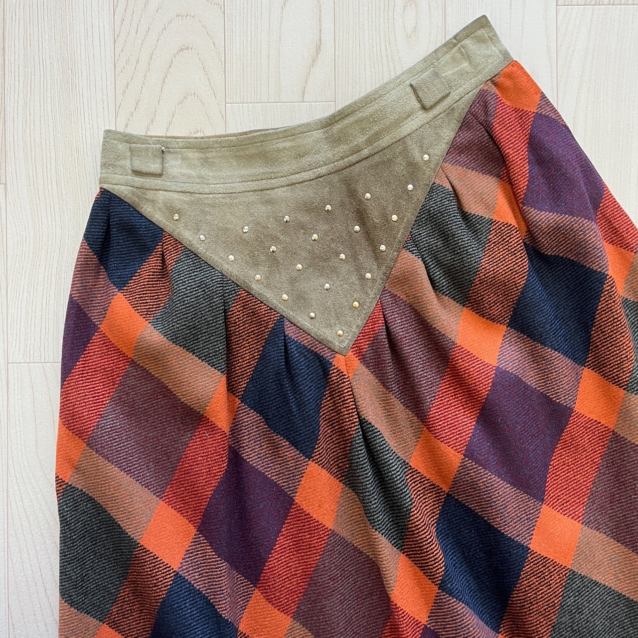 DAPRISCO意大利製橙色格紋羊毛裙