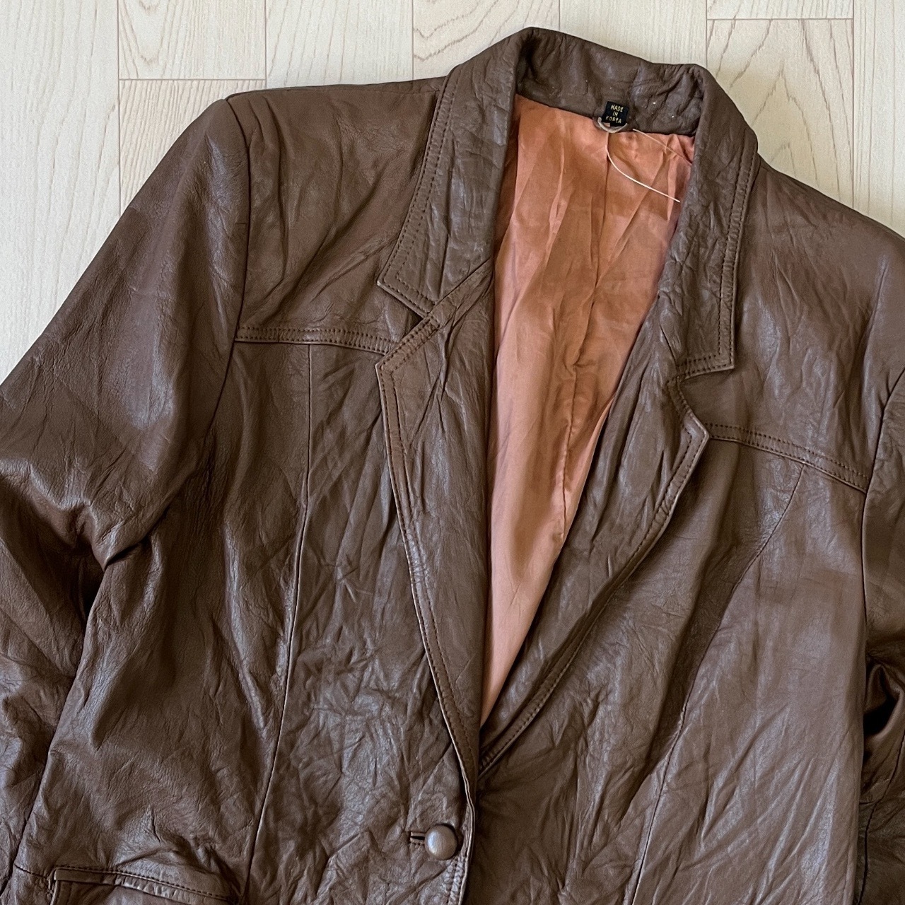 韓國製啡色真皮皮褸