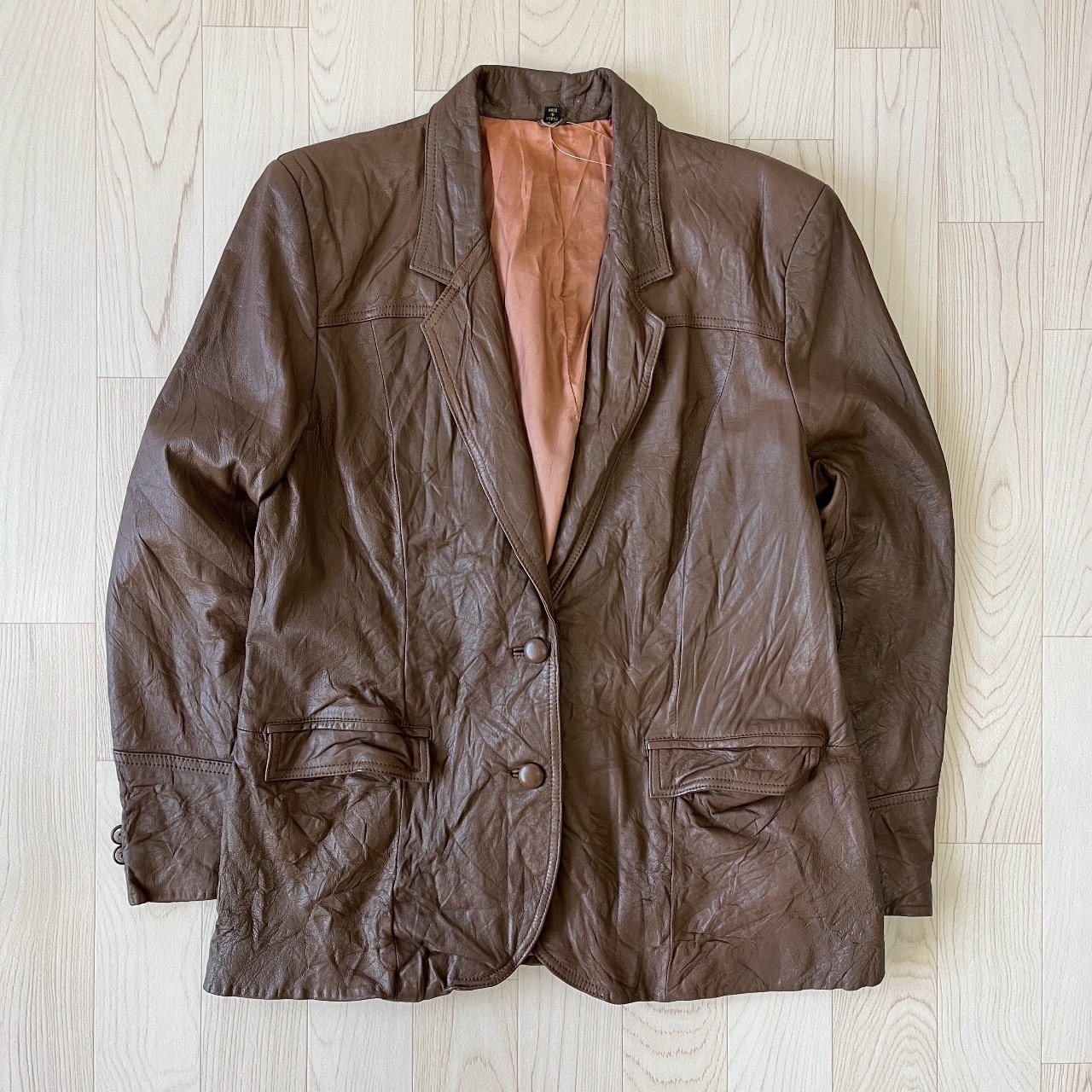 韓國製啡色真皮皮褸