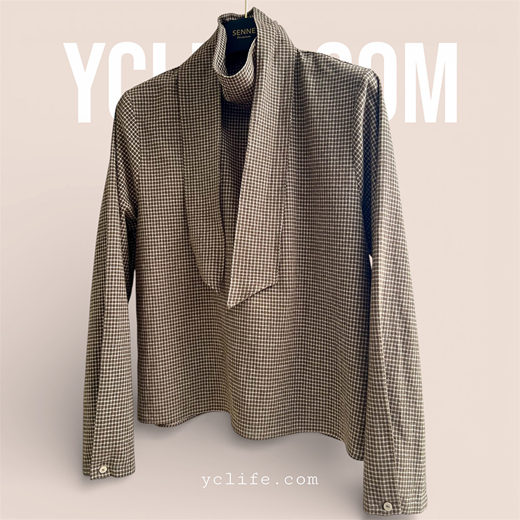 柔感刷毛綁帶格紋襯衫