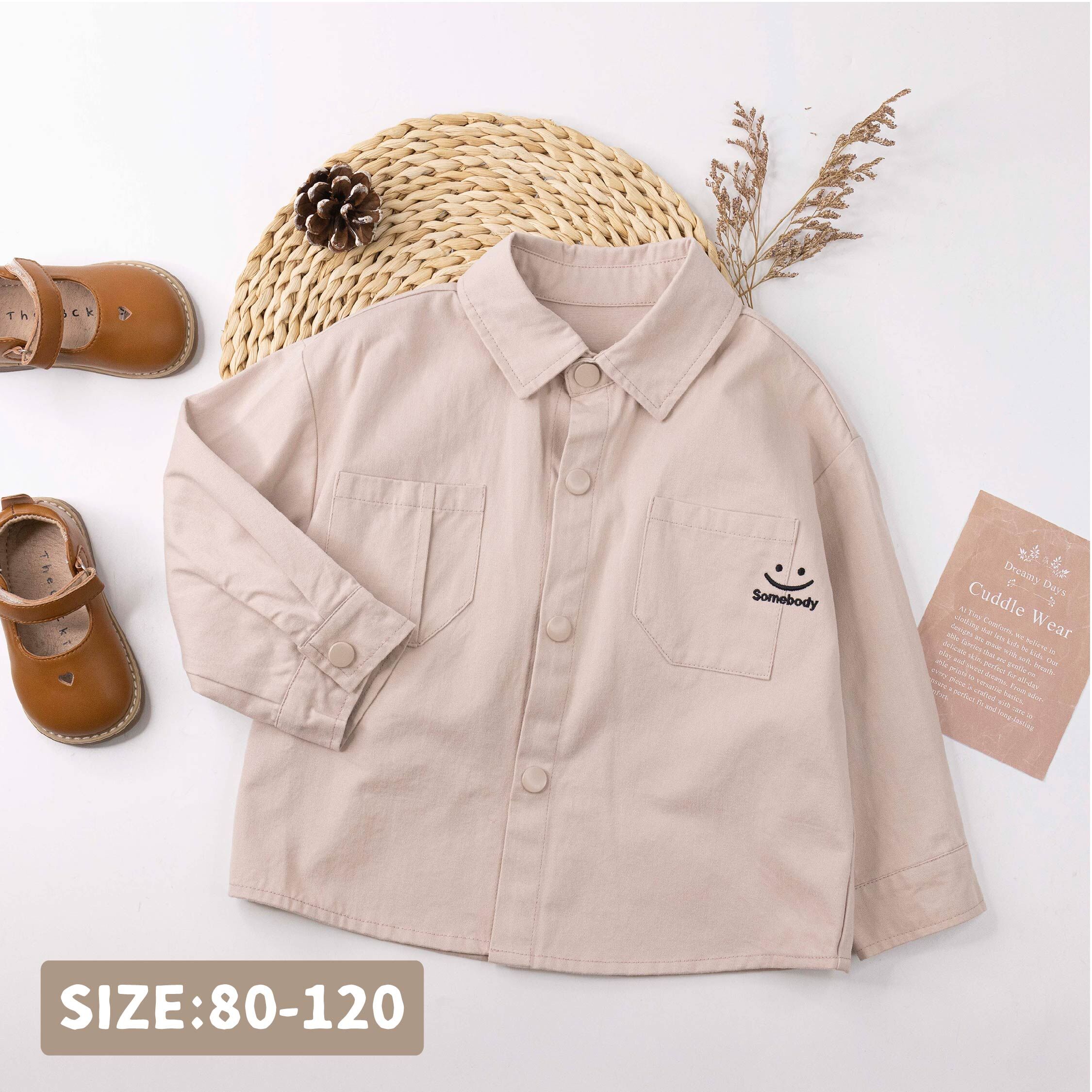 【H55783】質感笑臉刺繡襯衫上衣