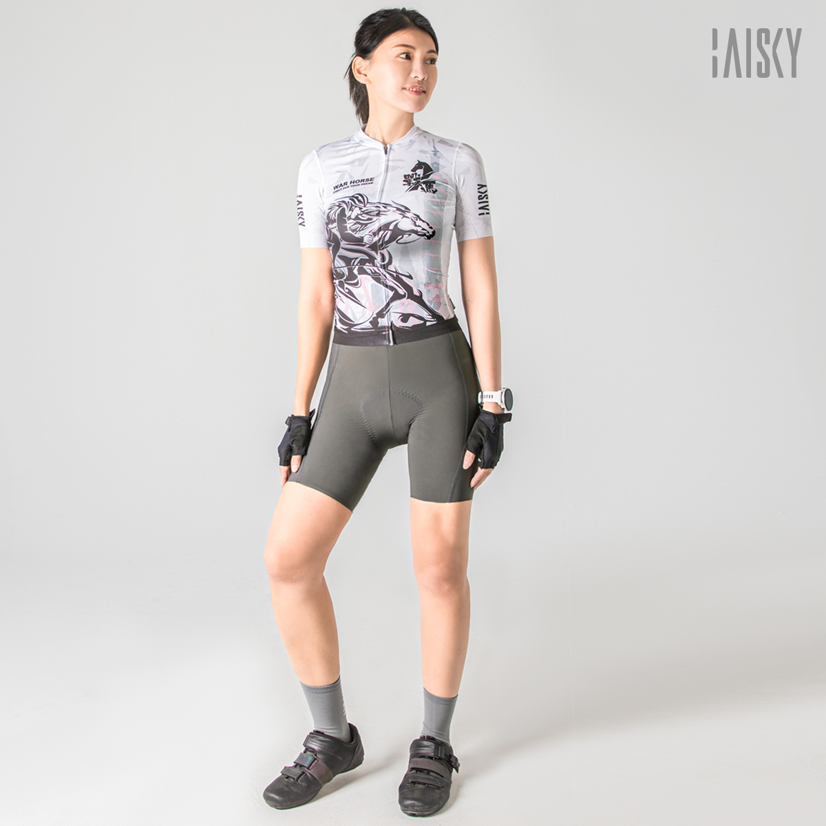 女款空力短車衣 戰馬 白