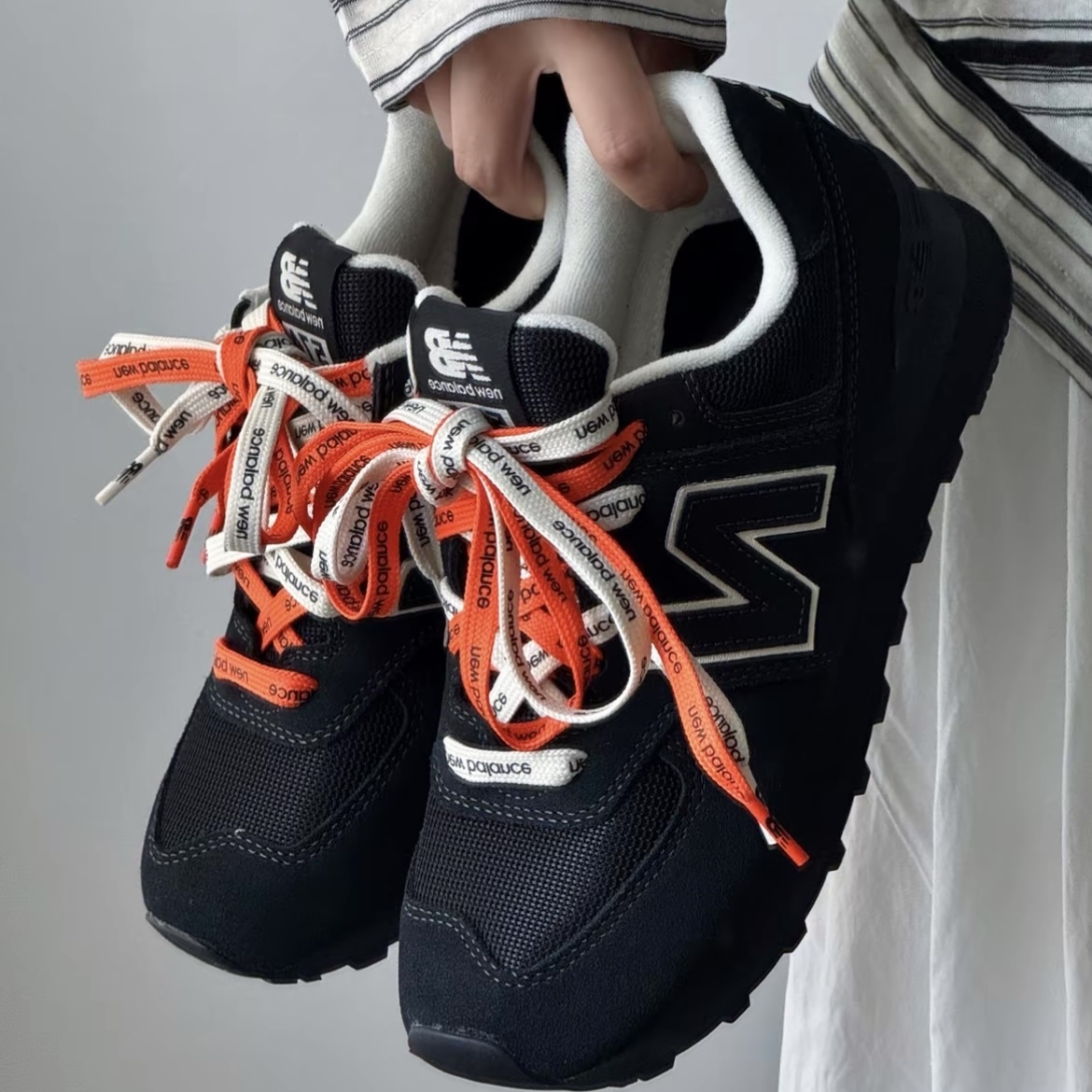 niko and... X NEW BALANCE 574 全黑 聯名款 網布 絨面 休閒鞋 U574NAB