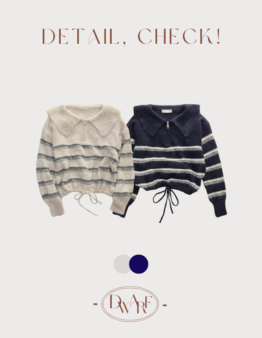《KR》水手領橫間半拉鍊毛衣