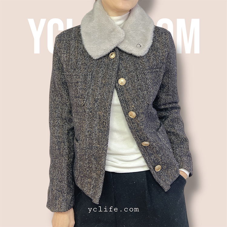 絎縫拼接人字紋外套