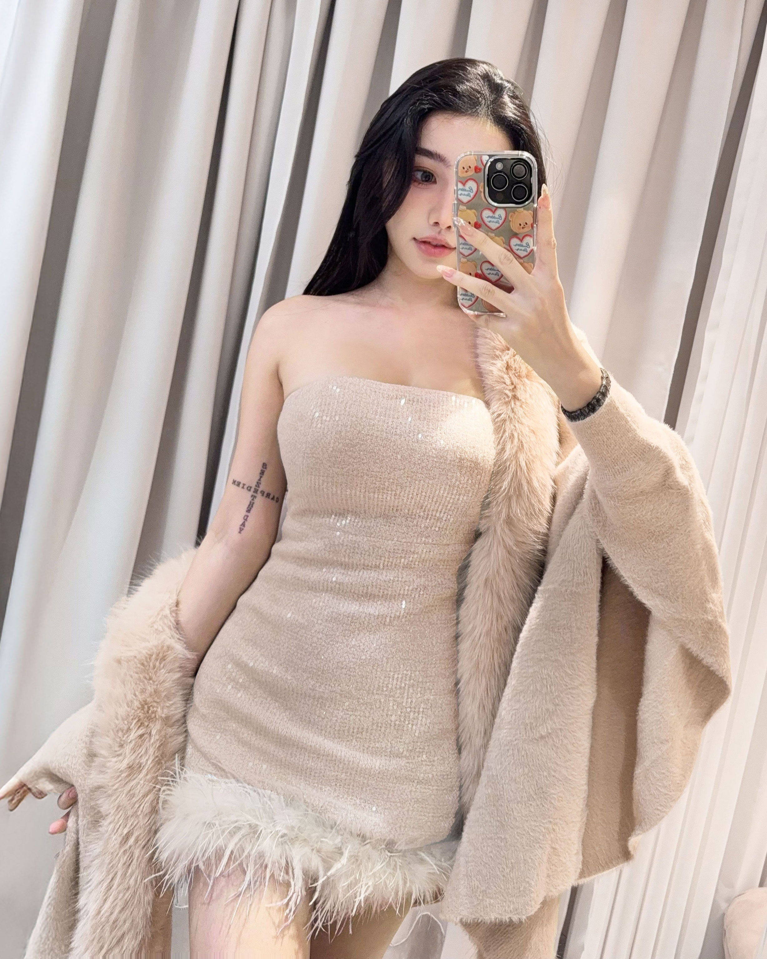 ⭒訂製-名媛亮片平口A襬洋