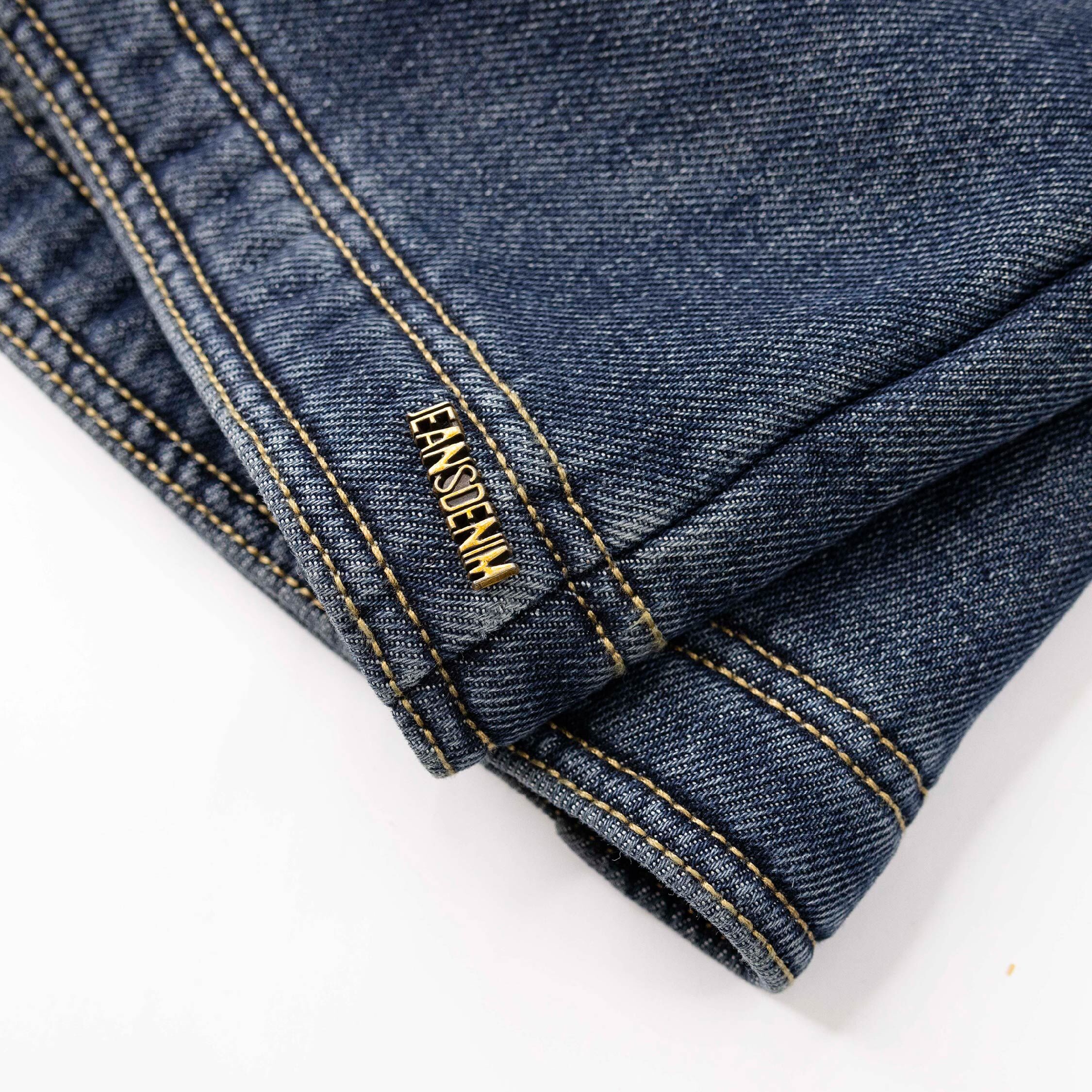 【H55835】復古字母金屬標內刷毛牛仔褲