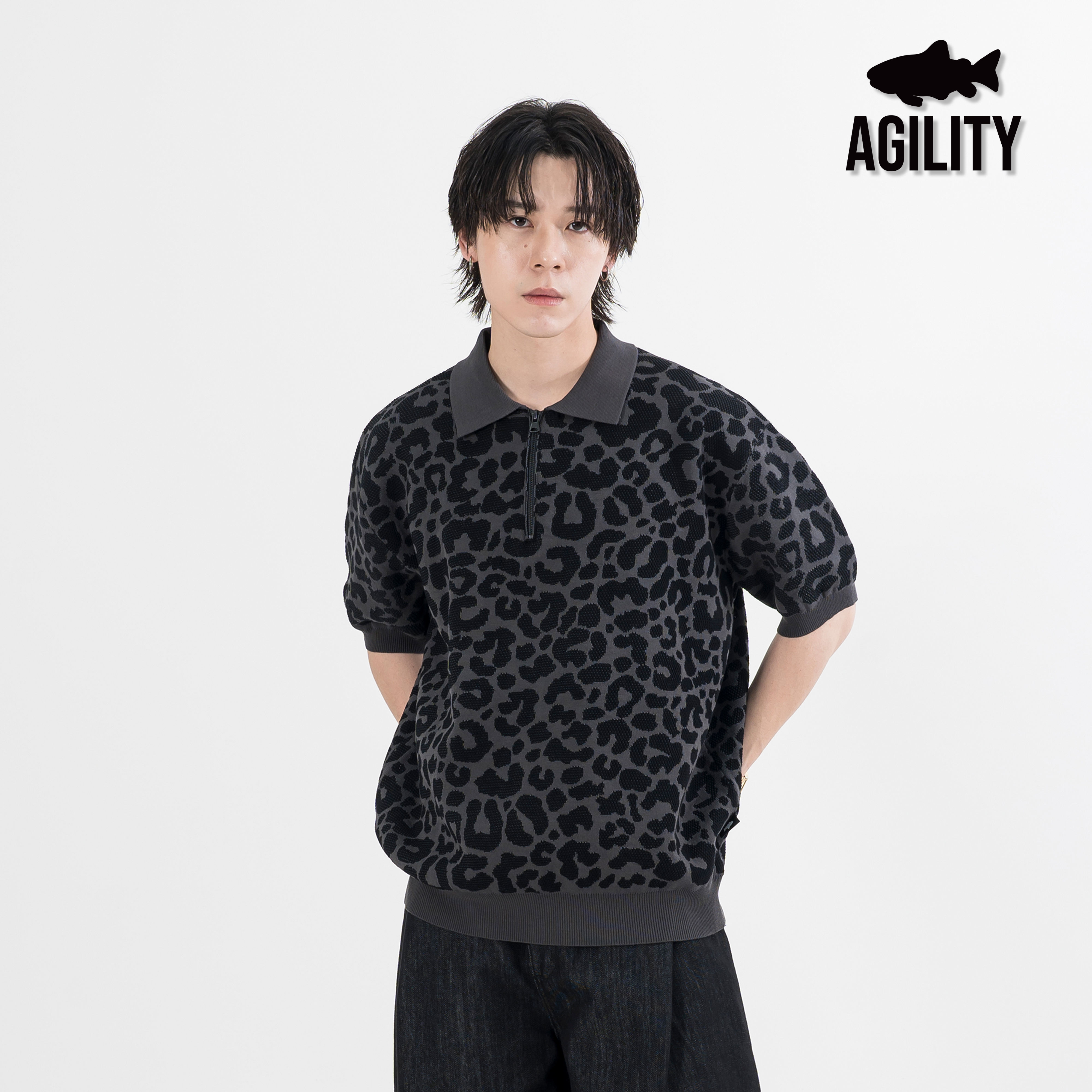 AGILITY Leopard Knit Zip Shirts 豹紋 針織 拉鍊Polo衫 [MS90]