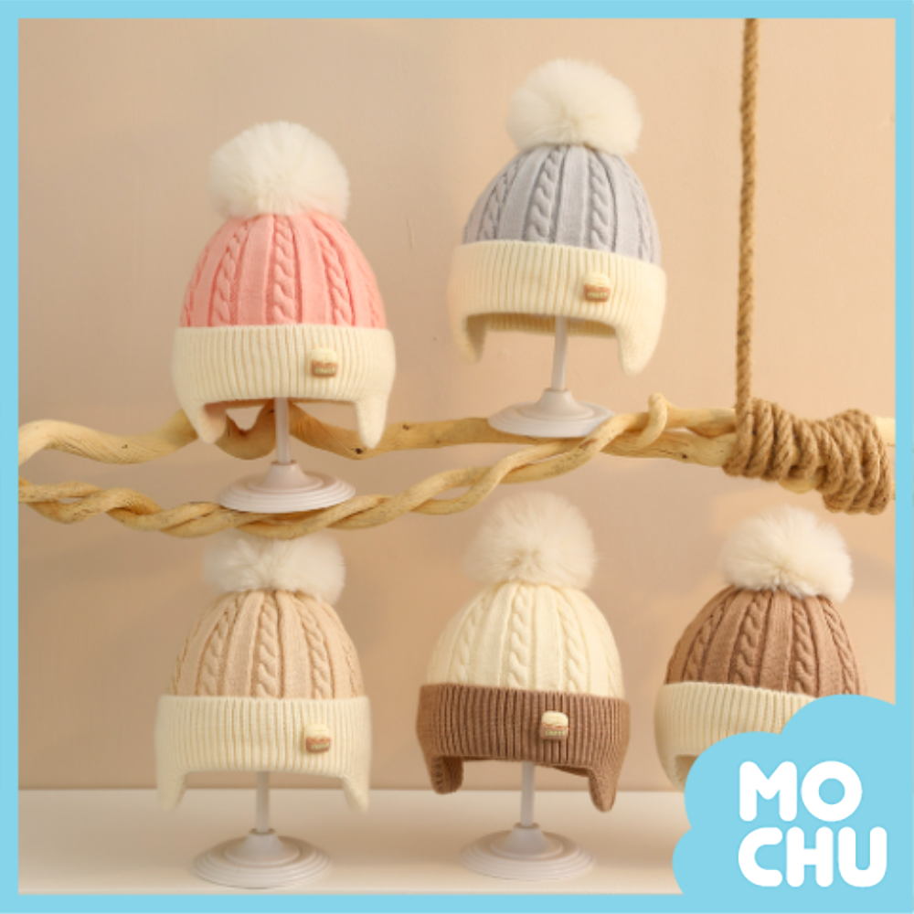 麻花拼色護耳毛線帽(五色)