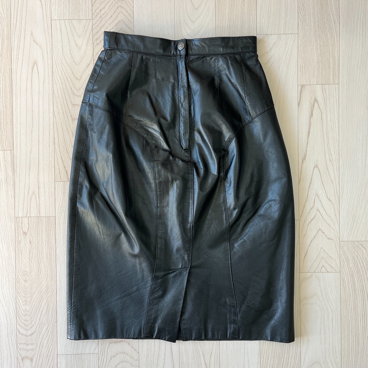 韓國製黑色牛皮半裙