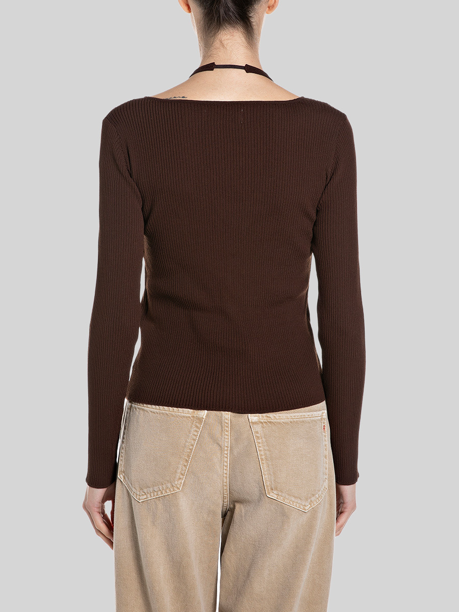 棕色針織修身上衣
