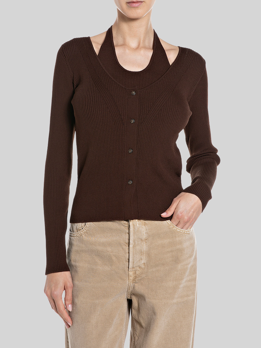 棕色針織修身上衣