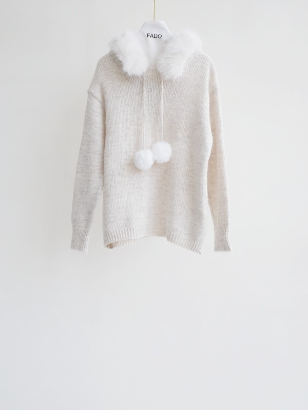 法朵Fado shop｜毛領可拆毛球長板針織衫 0114068 三色